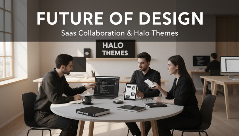 Designers collaborating on halo theme projects in a modern office setting