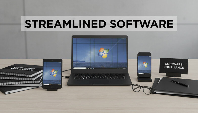 Multiple devices displaying the same Windows 7 wallpaper with quality analysis overlays
