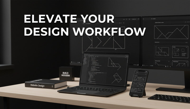 Modern web design workspace showing multiple screens with website layouts and design tools