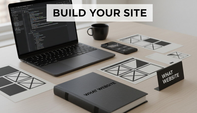 Modern website design interface showing drag-and-drop tools and responsive templates