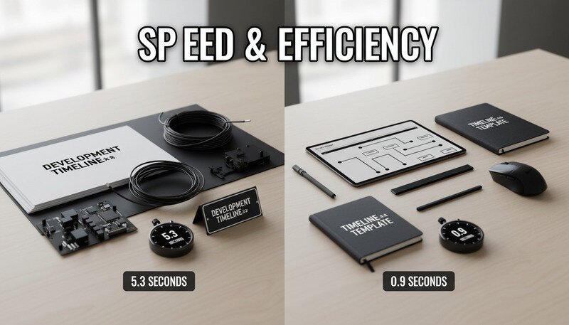 Side-by-side performance metrics showing custom vs template website loading speeds