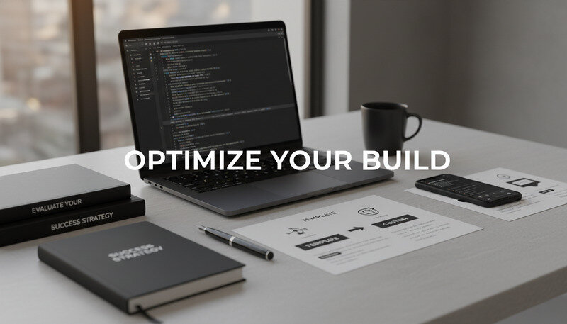 Infographic showing key success factors for both template and custom approaches