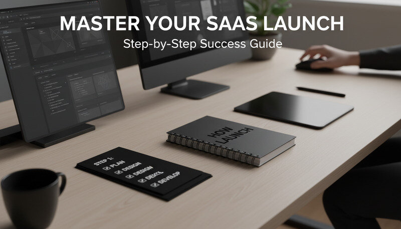 Professional web designer working on multiple website mockups at a modern desk setup