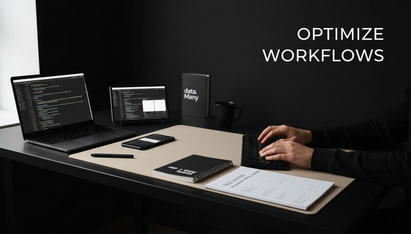 Web developer working on responsive design code with multiple device previews