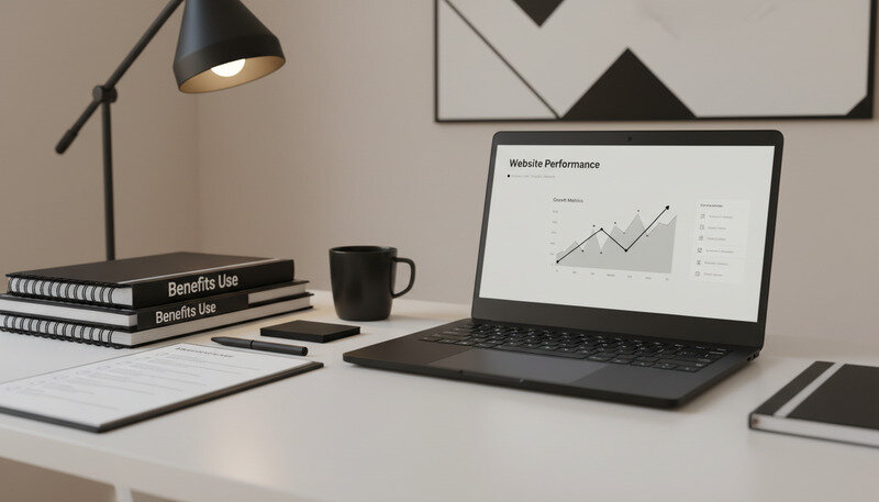 Analytics dashboard showing website performance metrics and growth charts
