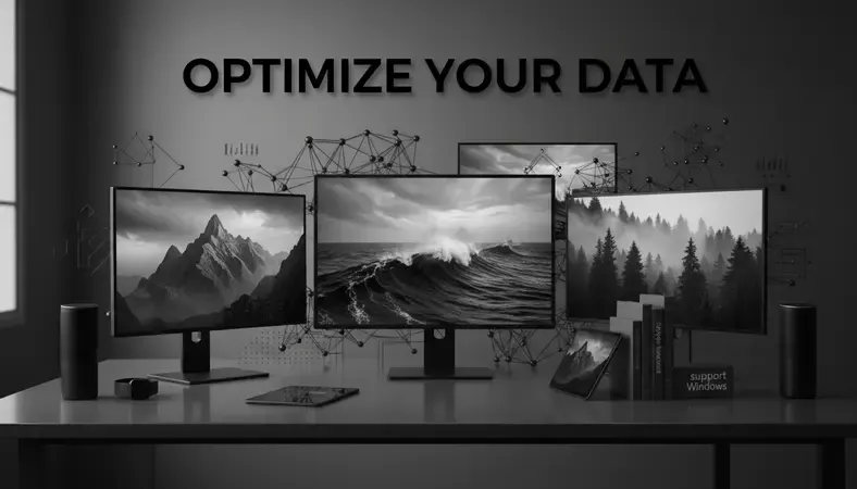 Multiple Windows 11 desktops showing different nature themes with mountains, oceans, and forests