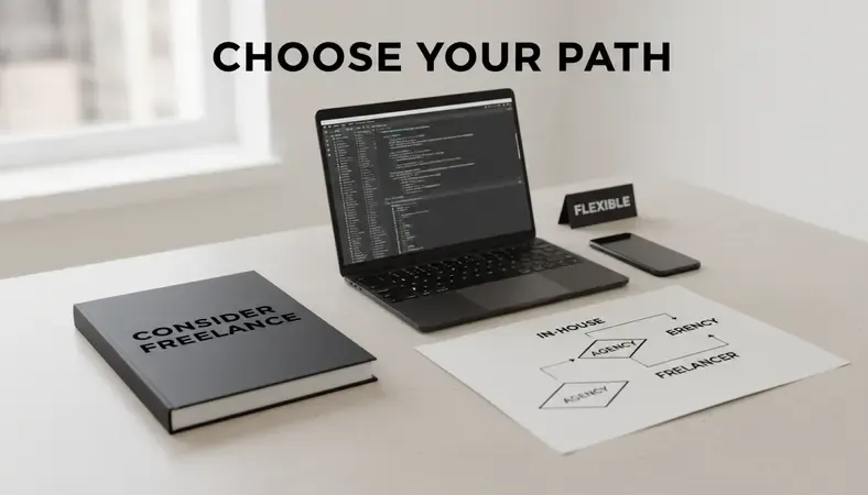 Flowchart showing decision points for choosing between in-house, agency, and freelancer approaches