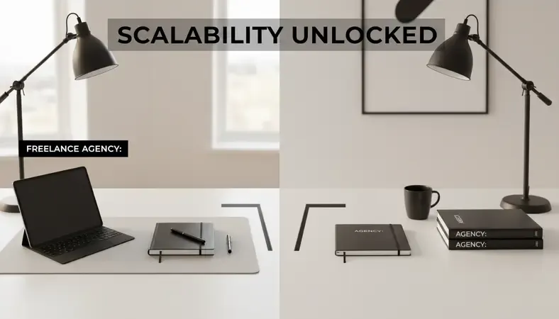 Professional workspace showing both freelancer and agency team environments side by side