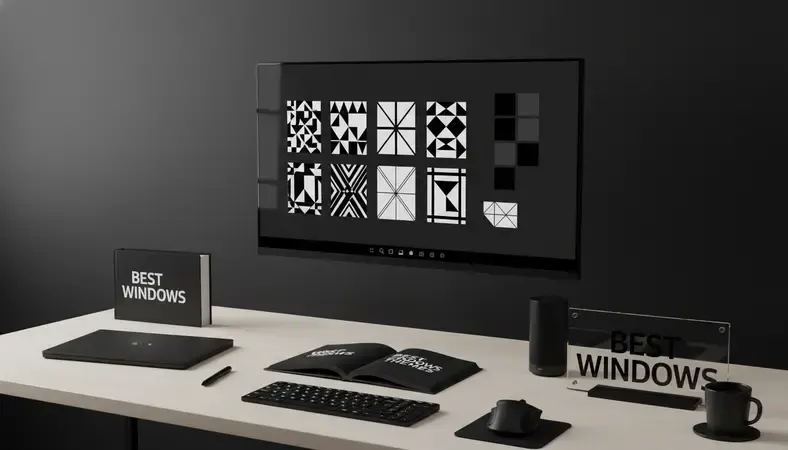 Modern Windows 11 desktop showcasing multiple theme options with customized taskbar and widgets