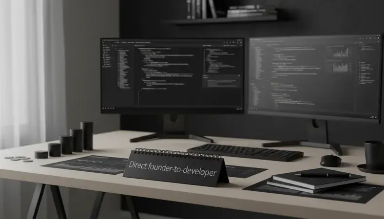 Freelancer working on web development project with multiple screens showing code and design mockups