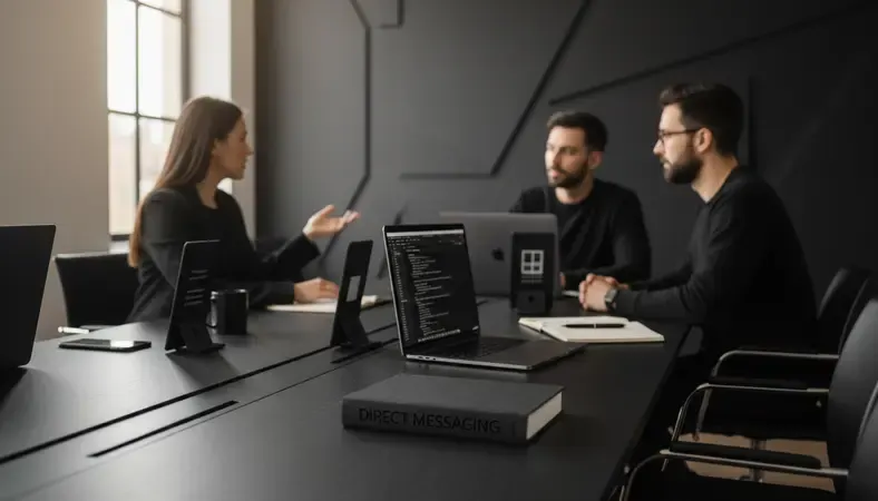 Professional recruiter meeting with web developers in a modern office conference room