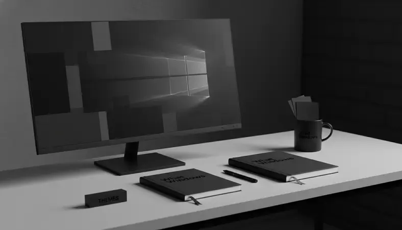 Modern Windows desktop showing various theme customization options and visual elements