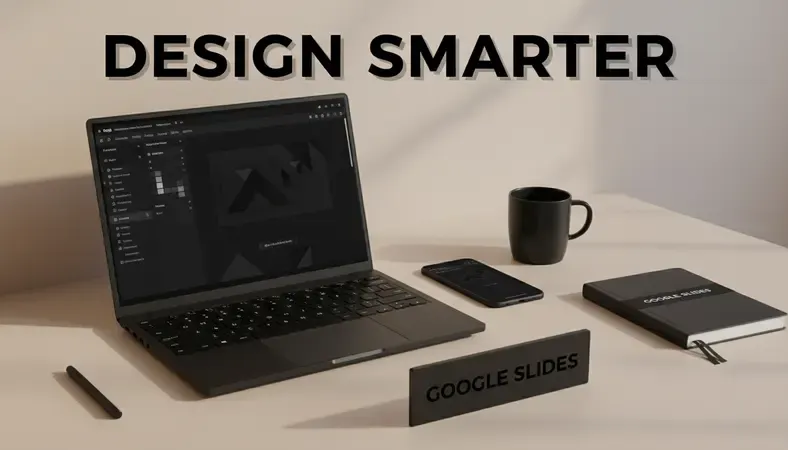 Professional workspace showing Google Slides interface with custom background design tools open