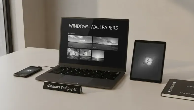 Collection of classic Windows 7 wallpapers displayed on multiple monitors in a modern workspace