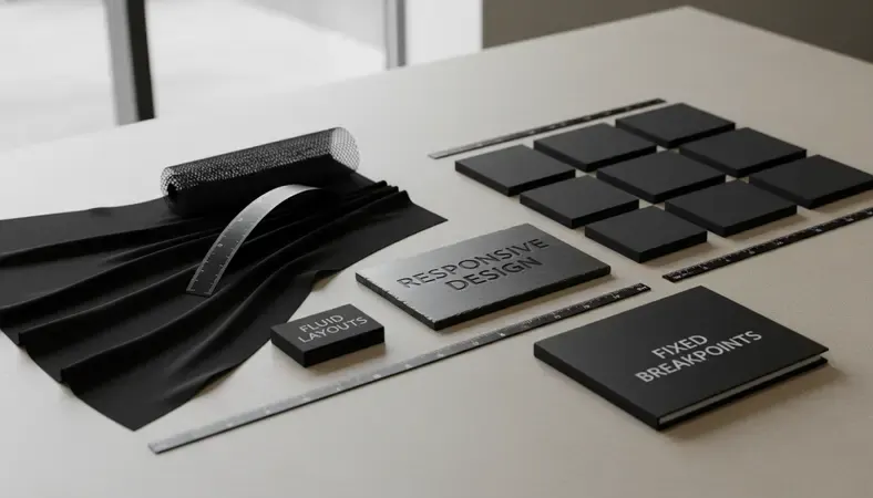 Side-by-side comparison showing responsive design's fluid layout versus adaptive design's fixed breakpoints